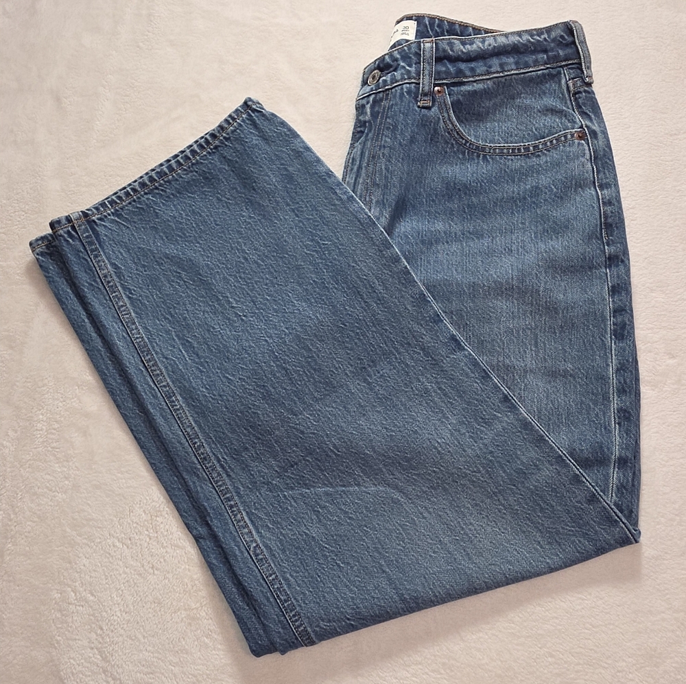Abercrombie & Fitch Curve Love High Rise Loose Jeans Size 30 Short Blue Denim